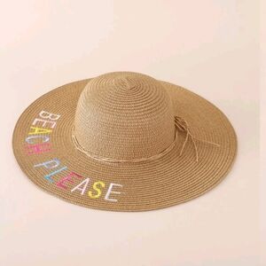 🆕👒"BEACH PLEASE" COLOURFUL EMBROIDERED STRAW SUN HAT👒